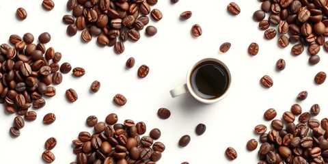 Obraz premium Grunge coffee bean & cup seamless pattern on white background, retro, weathered