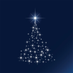 Elegant Christmas Tree Illustration with Golden Ribbon and Snowflake Design