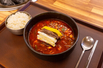 Korean traditional food. yukgaejang, hot spicy meat stew
