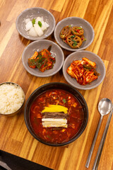 Korean traditional food. yukgaejang, hot spicy meat stew