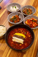 Korean traditional food. yukgaejang, hot spicy meat stew