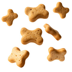 Dog treats falling on black background bone shaped delicious snacks