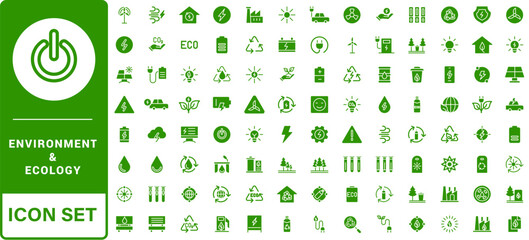 Green alternative energy and ecology icons set