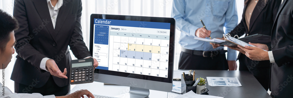 Poster calendar on computer software application for schedule planning for personal organizer and online bu