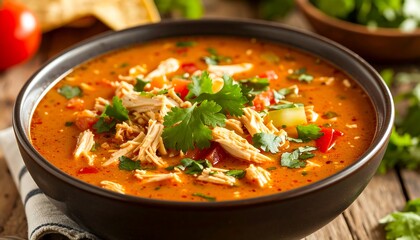 Close-up of hearty chicken soup