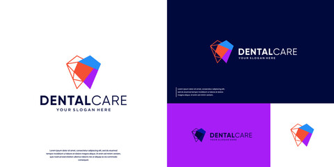 Simple tooth logo with overlapping style, modern abstract, health, vector graphic design.