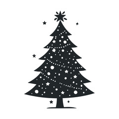 Decorative silhouette of christmas tree with stars and lights