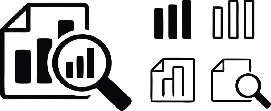 Document analysis magnifying glass bar chart icons vector bundle collection set pack object template elements icons clipart illustration editable flat minimal modern banner poster object png eps png, 