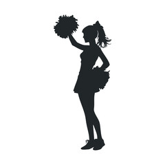 Female cheerleader silhouette with pom-poms in action pose