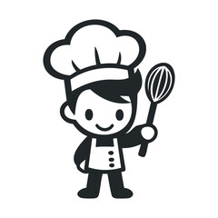 Cartoon chef boy holding whisk in apron and hat