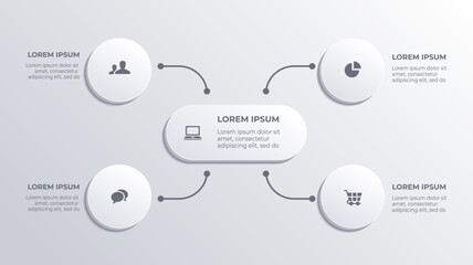 White 3D Circular Flow Chart with 4 Options – Business Timeline Infographic Template Featuring Icons, Process Diagram, and Web Layout