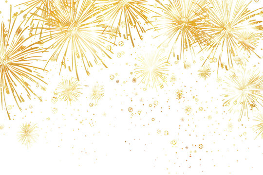 golden silvester firework explosions isolated on white or transparent png