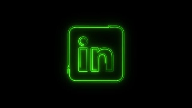 Glowing Green Neon Linked In Logo Icon Animation on Black Background Professional Business Social