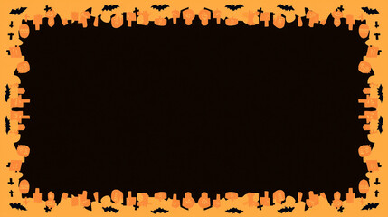 Obraz premium Orange border with halloween themed icons including bats pumpkins and tombstones