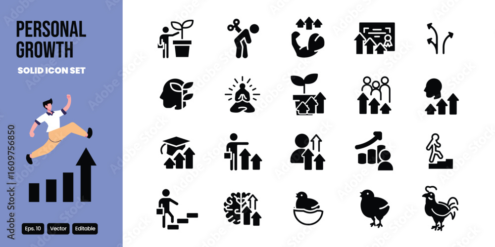 Poster personal growth solid icon set vector design good for web and mobile app