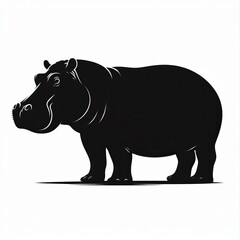 Silhouette of a standing hippopotamus against a white background