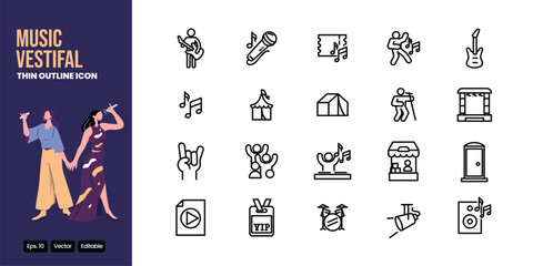 music vestifal thin outline icon set vector design good for web and mobile app