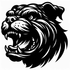 Fierce bulldog head roaring with open mouth and bared teeth