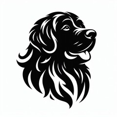 Stylized black and white portrait of a newfoundland dog head