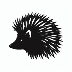 Black silhouette of a spiky hedgehog facing left on a white background