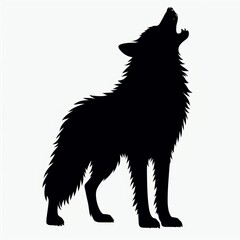 Silhouette of a wolf howling at the moon with fur detail
