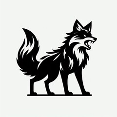 Fierce black fox silhouette with fluffy tail and snarling face