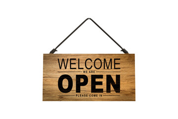 Open sign hanging front of cafe with colorful bokeh light abstract background. Business service and food concept. Vintage tone filter effect color style. PNG