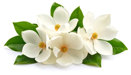 Close-up of magnolia blossoms and leaves