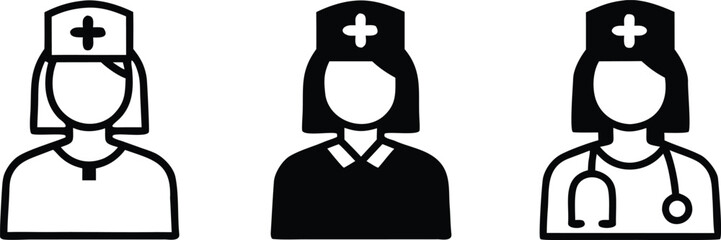 Medical professionals wearing caps and stethoscopes healthcare nurse vector bundle collection set pack object template elements icons clipart illustration editable flat minimal modern banner poster ob