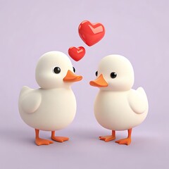 Cute cartoon ducks in love with hearts perfect for valentine s day high resolution photo