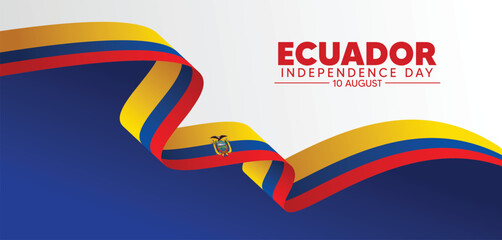 Ecuador flag ribbon Independence Day August 10 vector poster