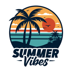 Retro Summer Vibes T-Shirt Design with Hawaii Beach Theme