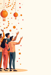 Happy retirement card illustration &ndash; diverse coworkers waving goodbye and celebrating colleague&rsquo;s last day with balloons and confetti, flat vector style for office farewell and goodbye events
