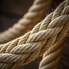 Braided natural fiber rope detail nautical maritime strong textured outdoor close up high resolution photo