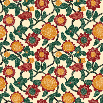 Seamless Gond Art Floral Pattern
