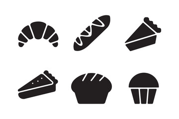 Collection of black silhouette icons representing various baked goods and desserts