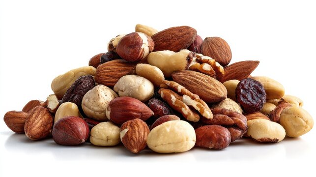 gorp nut mix pile top view isolated on white background