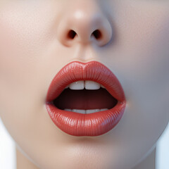 Shocked. Close up view of female mouth wearing nude lipstick over white studio background. Copyspace for insert your ad. Emotions, expression, beauty, fashion, style concept. Cut-out for pattern.