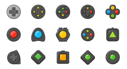 Vector Icons Set of A colorful cartoon set of various video game controller buttons and directional pads for a user interface. EPS Editable