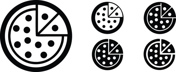 Round black pizza slices with circular toppings food white vector bundle collection set pack object template elements icons clipart illustration editable flat minimal modern banner poster object png e
