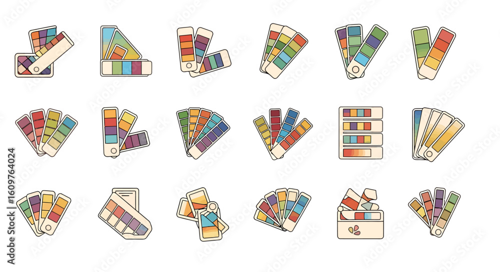 Poster vector icons set of a diverse collection of colorful swatch book and palette guide icons in a modern