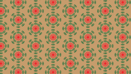 Ornate Red and Green Floral Pattern on a Neutral Background