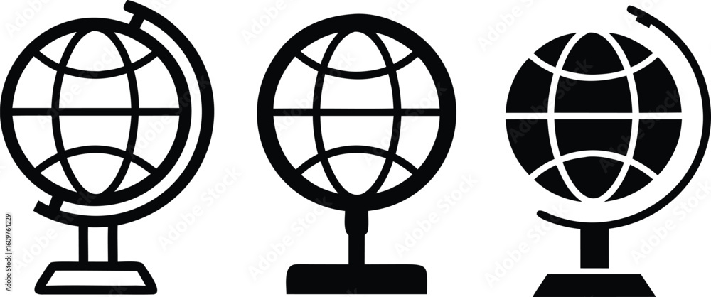 Poster three black globe icons on white background world earth vector bundle collection set pack object tem