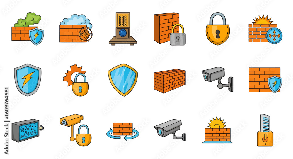 Poster vector icons set of a diverse set of colorful cartoonstyle icons representing cybersecurity digital 