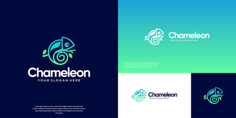 Chameleon logo with abstract line art style, colorful, symbolic defense, vector design template.