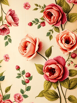 Romantic Floral Book Endpaper Vintage Botanical Print