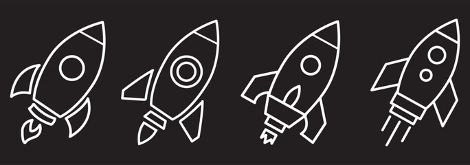 Rocket icon illustration. Black and white rocket icon set. EPS 10 