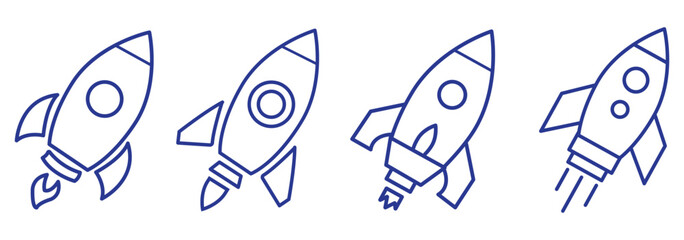 Rocket icon illustration. Black and white rocket icon set. EPS 10 