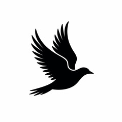 Elegant Silhouette of a Flying Bird with Detailed Wings on a White Background for Aviation and Freedom Concepts