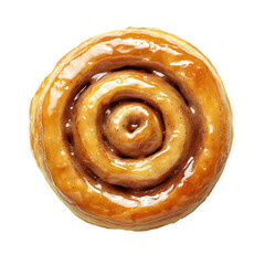 Fototapeta premium Top View of a Glazed Cinnamon Roll with Swirled Layers